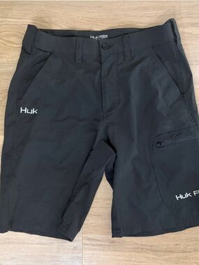 Huk Next Level Shorts Men Large Vented Performance Fishing Outdoor Black Stretch